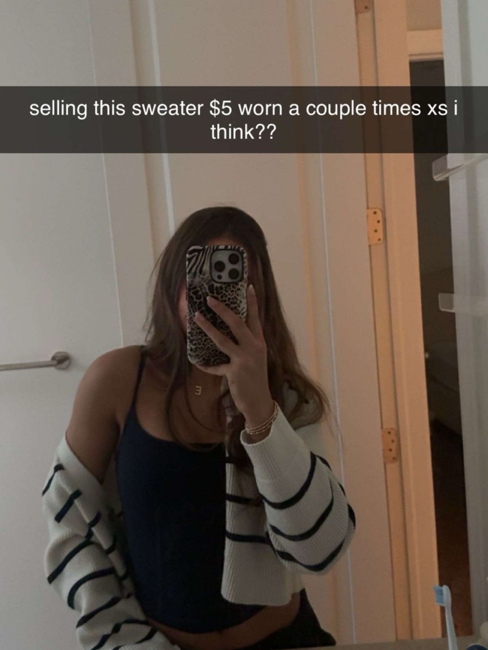 Zara White Cardigan with Navy Stripes